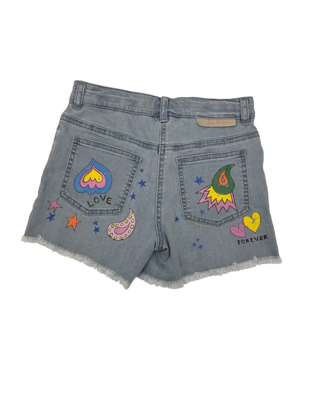 Stella McCartney Kids Girls 10 LOVE Graphic Denim Shorts Flowers